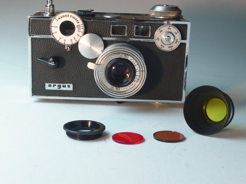 Argus C-3 with Ednalite lens hood and filters