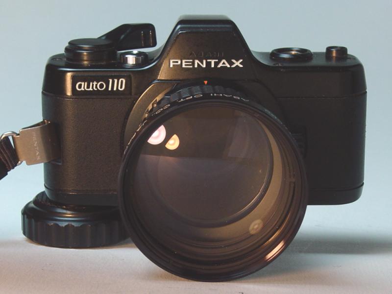 Asahi Pentax Auto 110 and Asahi Pentax-110 1:2.8 70mm with Asahi Pentax A110 Tripod Adapter - Click to Enlarge