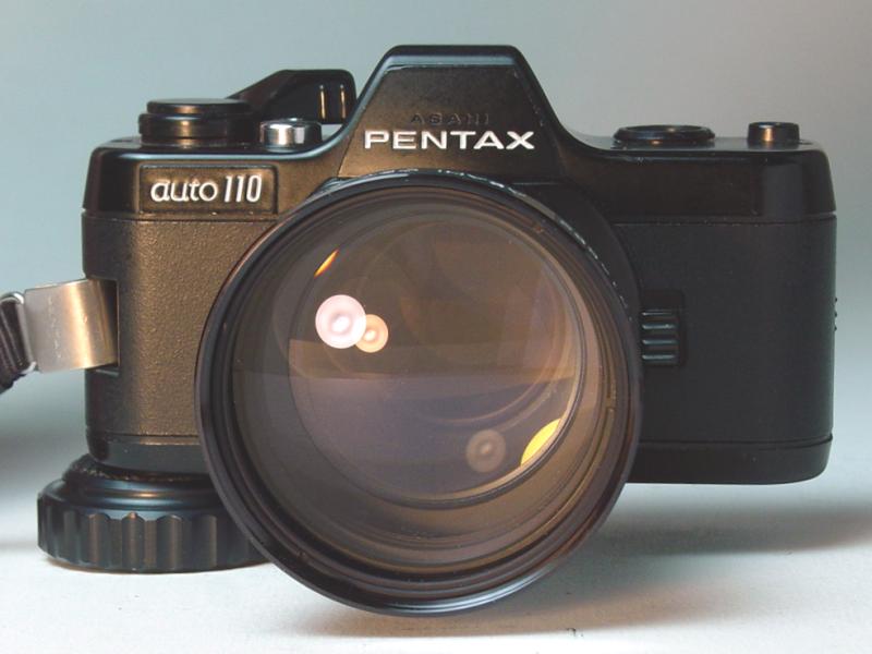 Asahi Pentax Auto 110 and Asahi Pentax-110 1:2.8 70mm with Asahi Pentax A110 Tripod Adapter - Click to Enlarge