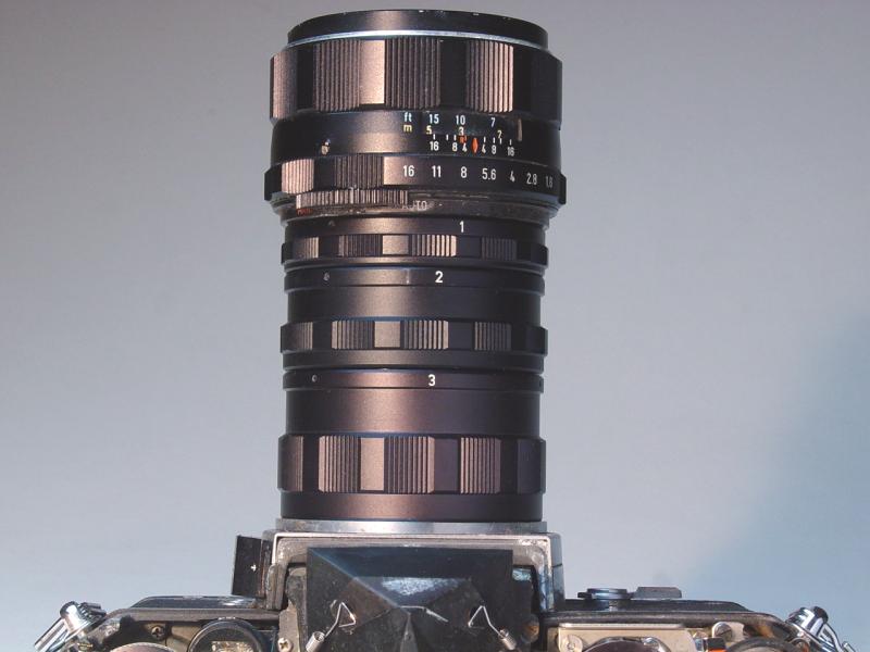 Asahi Pentax Auto-Extension Tube Set on Spotmatic - Click to Enlarge