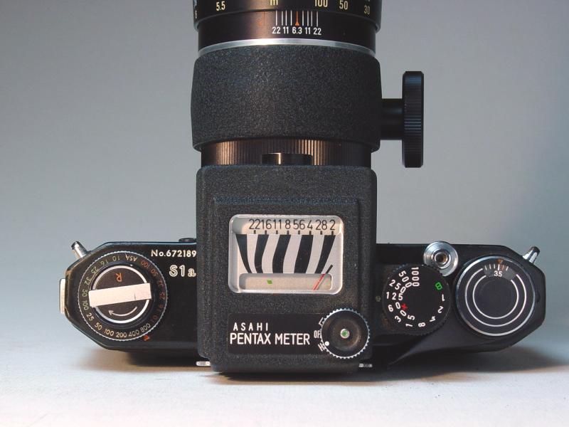 Asahi Pentax CdS Clip-on Exposure Meter for S1-S3/H1-H3 series (bottom) on Asahi Pentax S1a
