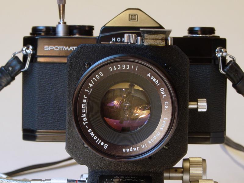 Bellows-Takumar 1:4/100mm on Honeywell Pentax Spotmatic and Auto Bellows II